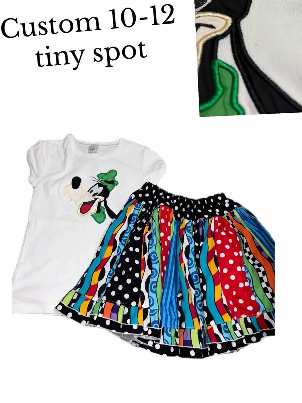 Custom Disney goofy girls 10-12 shirt skirt set